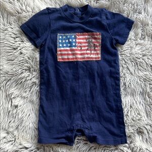 Ralph Lauren Blue Baby Romper with American Flag Patch